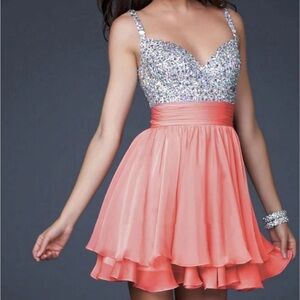 La Femme - 16813 Bejeweled Short Chiffon Party Dress